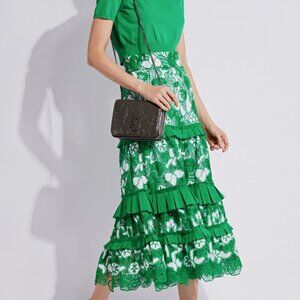 Alexis Marsa Floral Gren/White Cotton Lace Floral Midi Skirt M $540